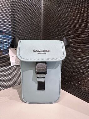 NWT! Rare! Coach Men's Racer Phone Crossbody Bag CAJ42 In Light Blue Leather
